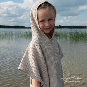 Linen blend waffle weave pattern poncho