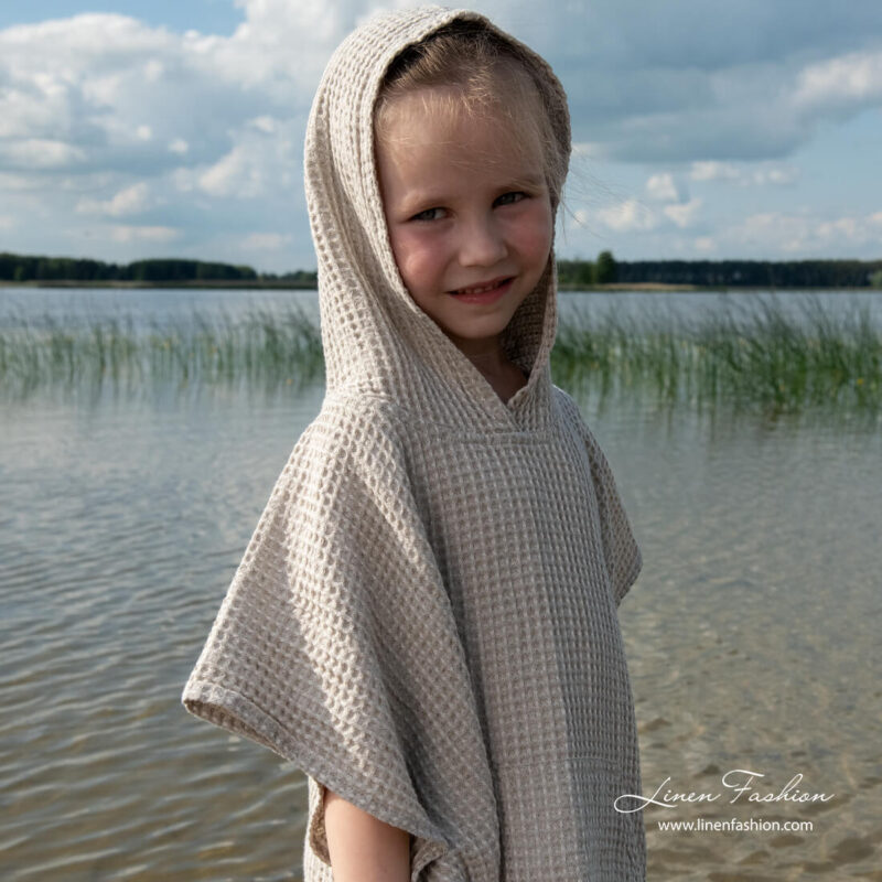 Linen blend waffle weave pattern poncho