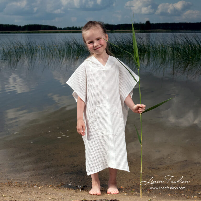 White linen poncho towel for kids