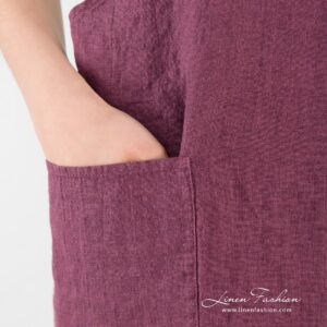 Chery color linen apron with pockets