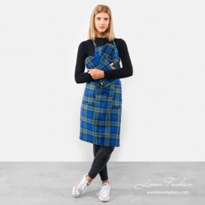 Linen-cotton blue/green apron, karo.