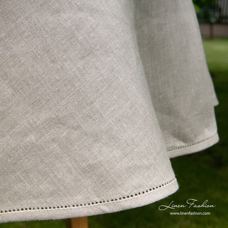 Natural grey 100% linen round tablecloth.