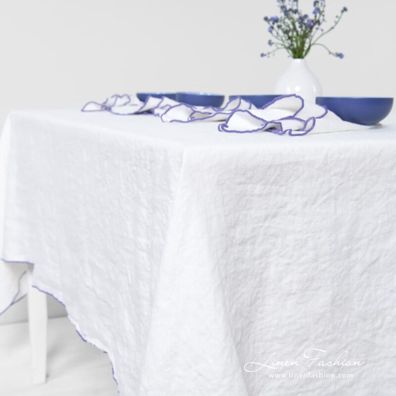 ARVO white linen tablecloth, specially washed fabric