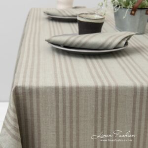 Greenish tablecloth with flax colour stripes