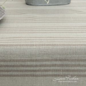Linen cotton greenish twill weave fabric with flax stripes