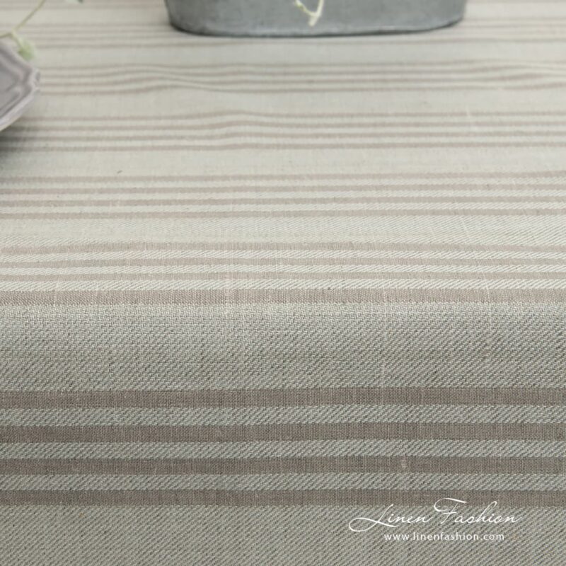 Linen cotton greenish twill weave fabric with flax stripes