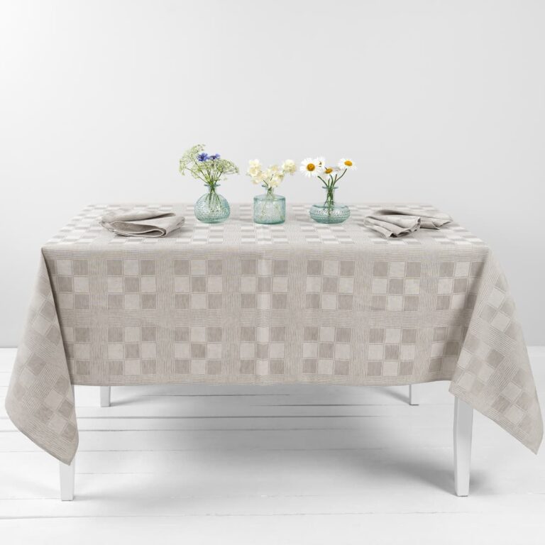 half linen tablecloth beige checks