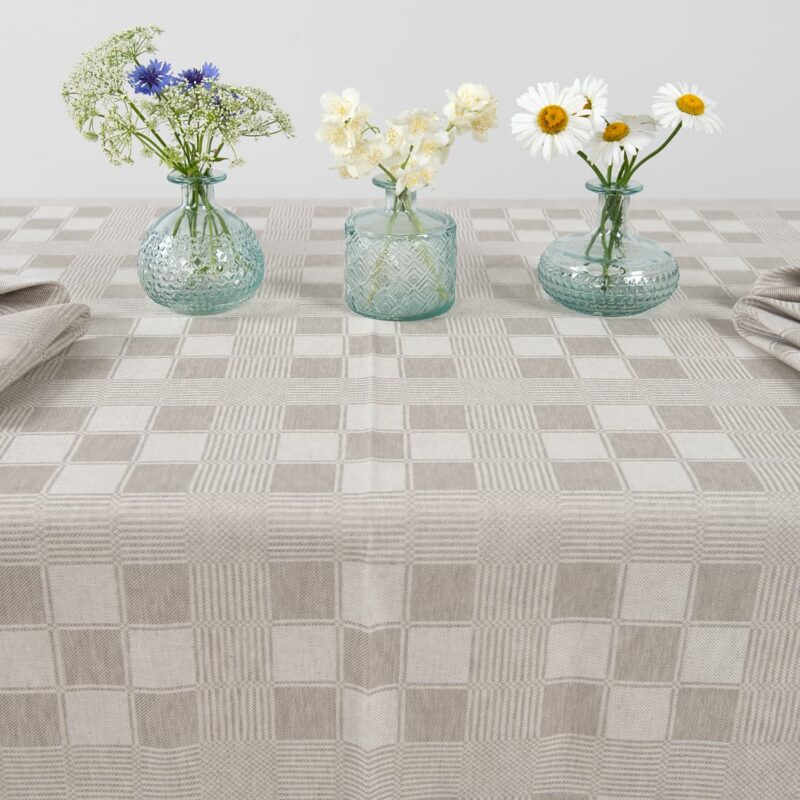 half linen tablecloth beige checks, not washed