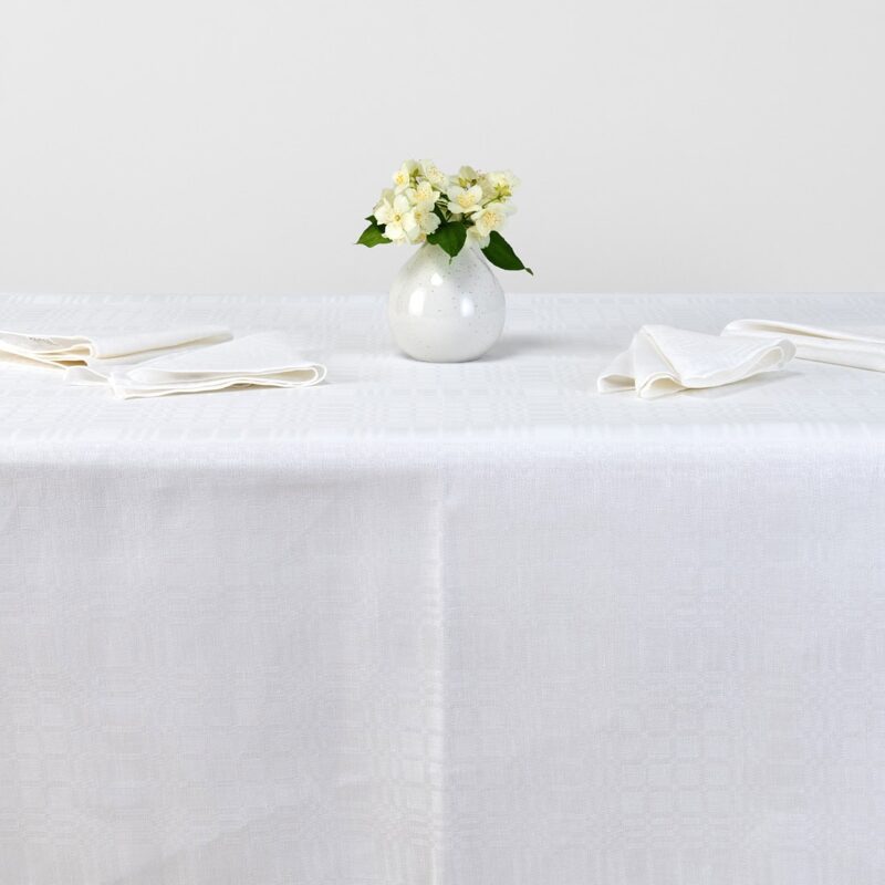 White linen cotton tablecloth, check pattern
