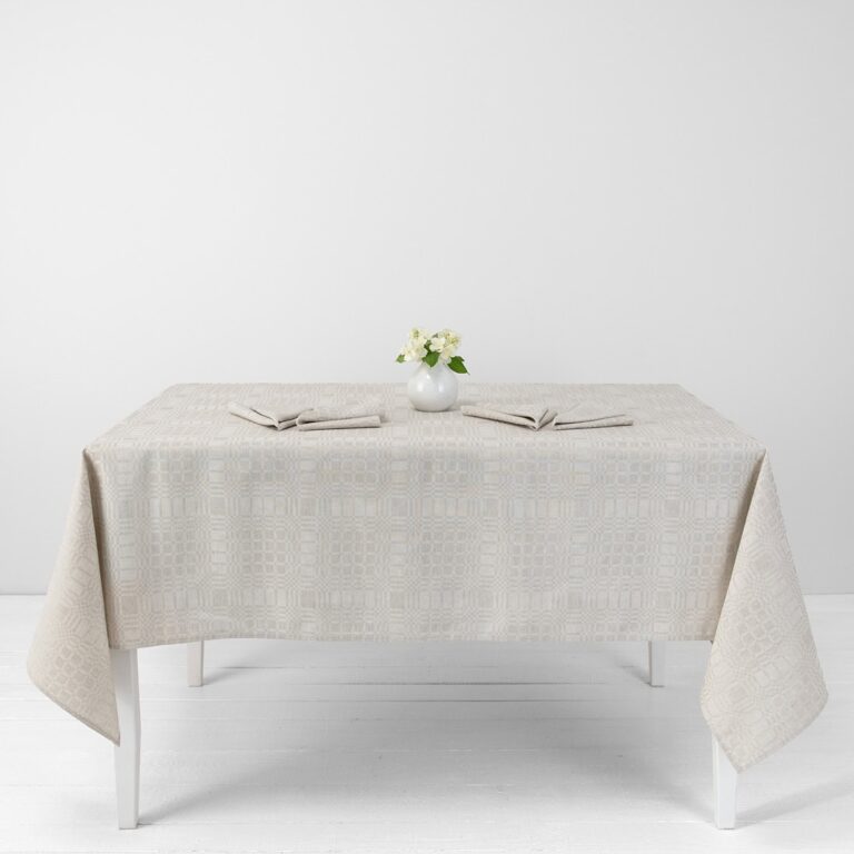 Beige checked linen cotton tablecloth