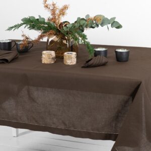 brown linen tablecloth with napkins,