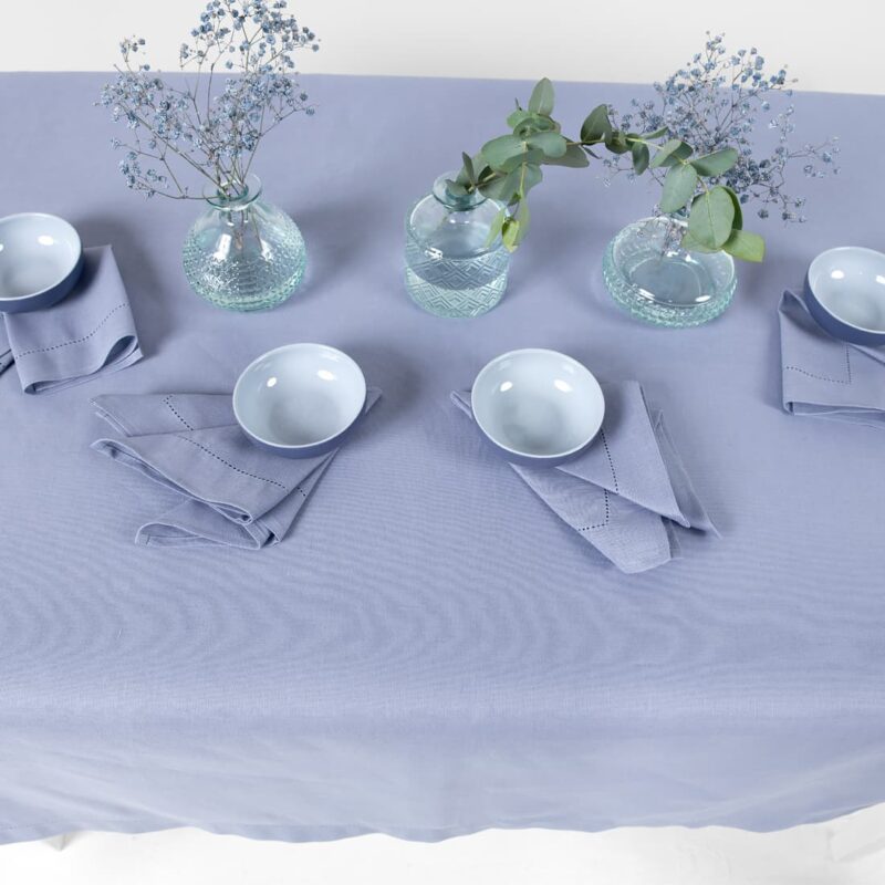linen cotton tablecloth light blue, border 4cm. with hemstitch