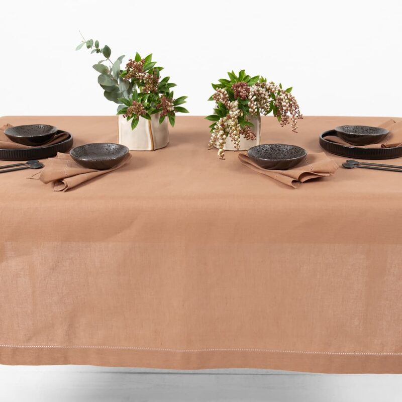 linen cotton light brown tableclot, not washed