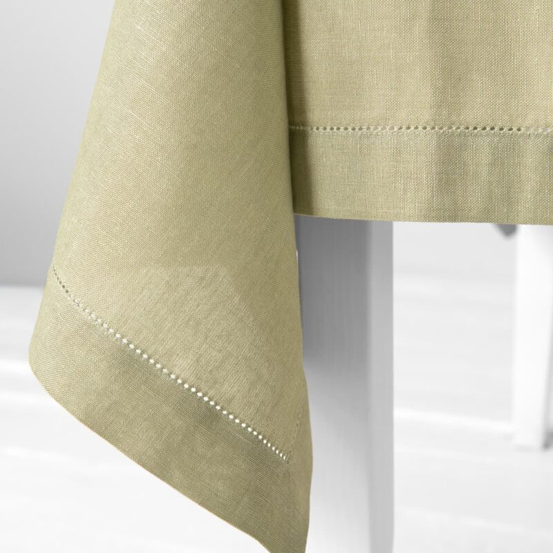 Light green linen cotton tablecloth, with hemstitch