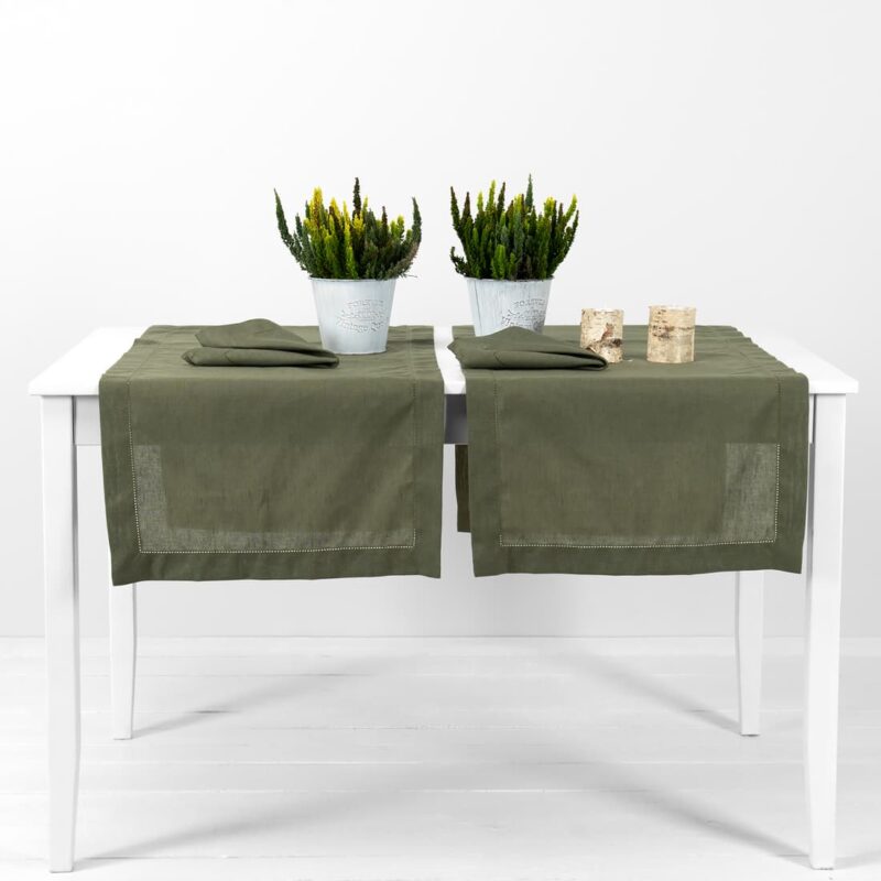 olive linen cotton runner