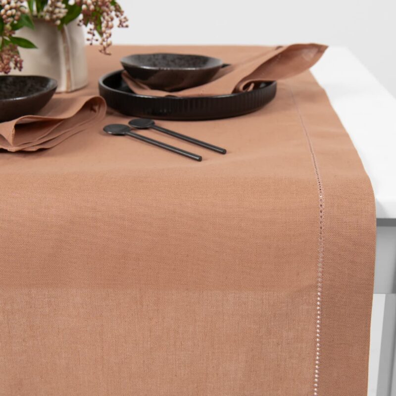 linen cotton light brown runner, border 4cm. hemstitch