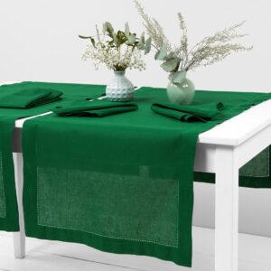 Linen cotton emerald green table runner