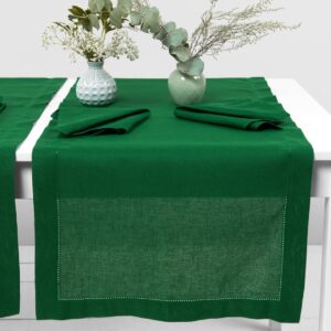 Linen cotton emerald green table runner on table