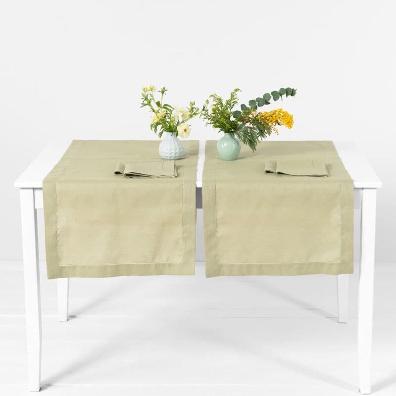 Light green linen cotton table runner