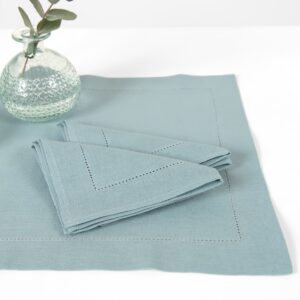 linen cotton aqua placemat with hemstitch