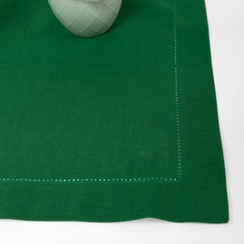 Linen cotton emerald green placemat close up detail