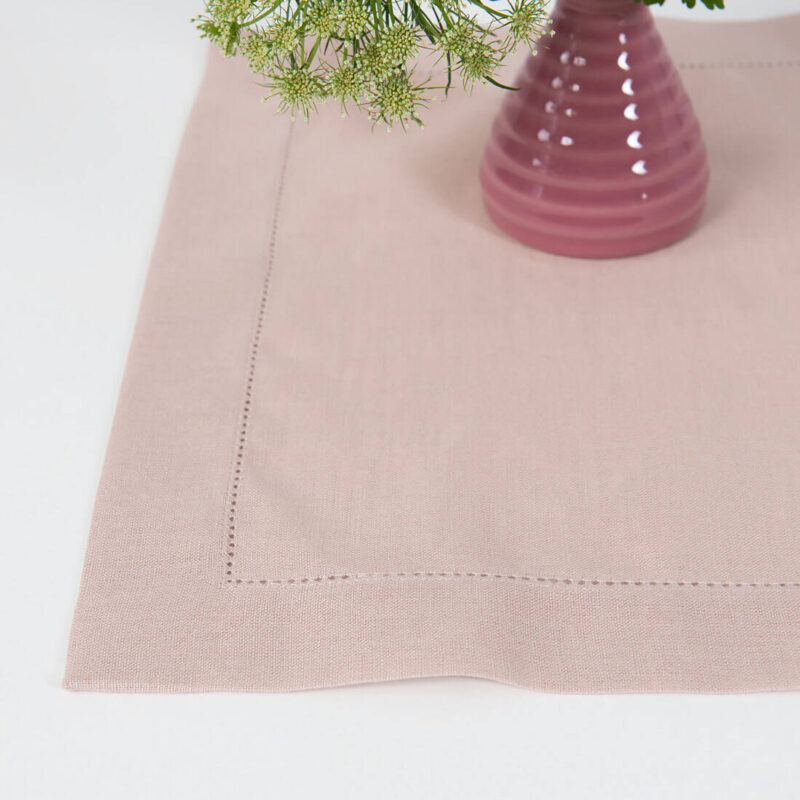 linen cotton light pink placemat, hemstitching