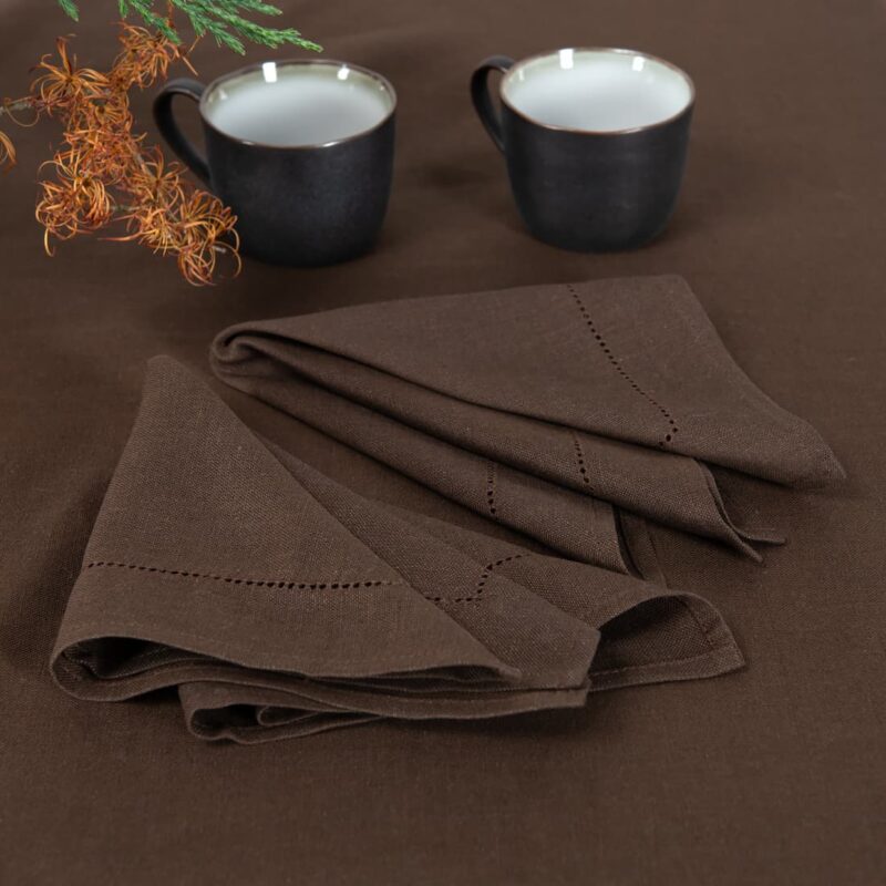 brown linen cotton napkin with hemstitch, 3 sizes