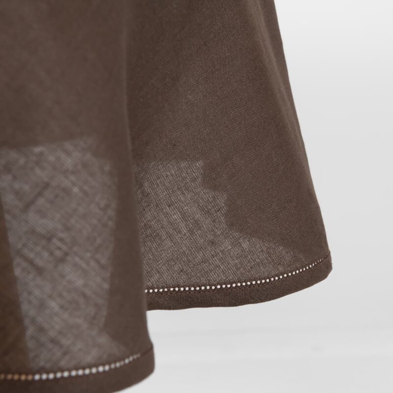 brown round tablecloth linen with hemstitch.