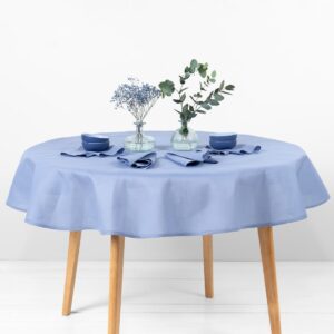 round oval blue linen cotton tablecloth