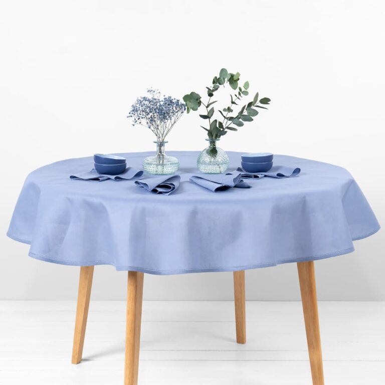 round oval blue linen cotton tablecloth