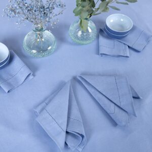 round oval blue linen cotton tablecloth with napkins