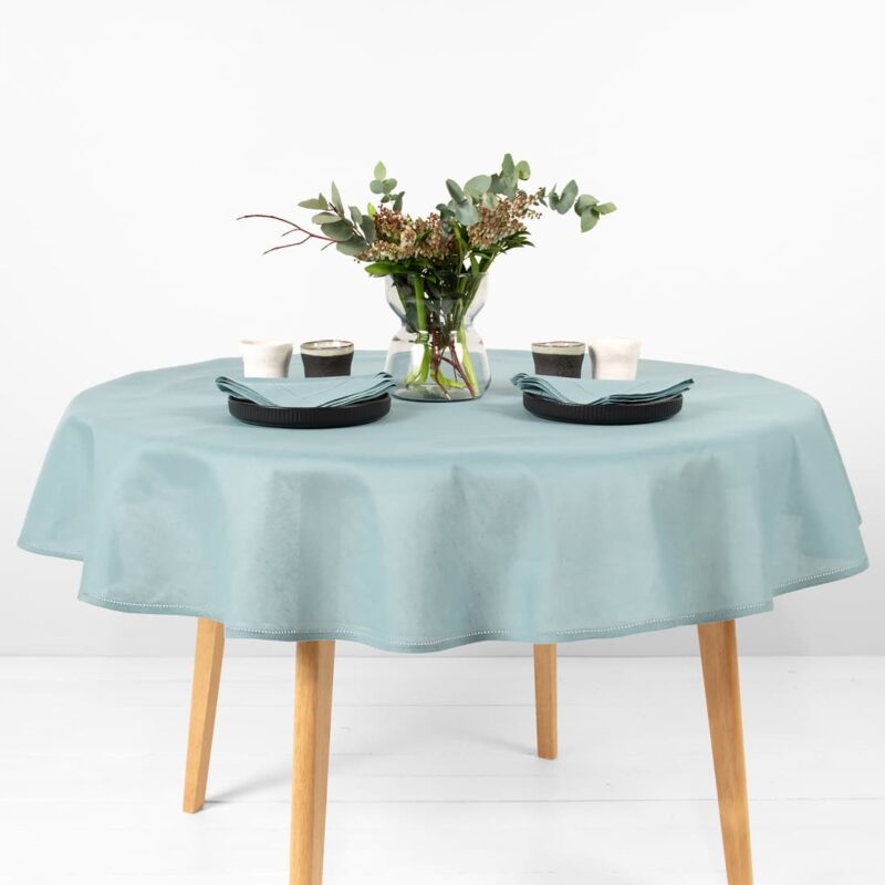 round oval linen cotton aqua tablecloth