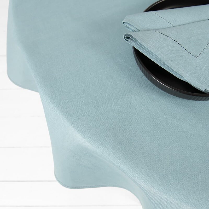 round oval linen cotton aqua tablecloth solid color