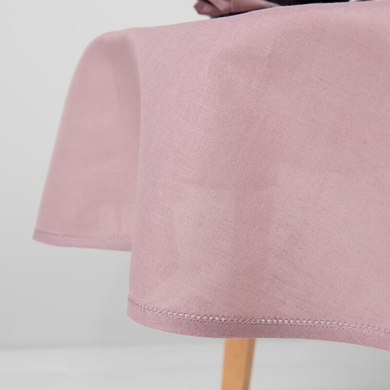 linen cotton round oval lilac tablecloth with hemstitch