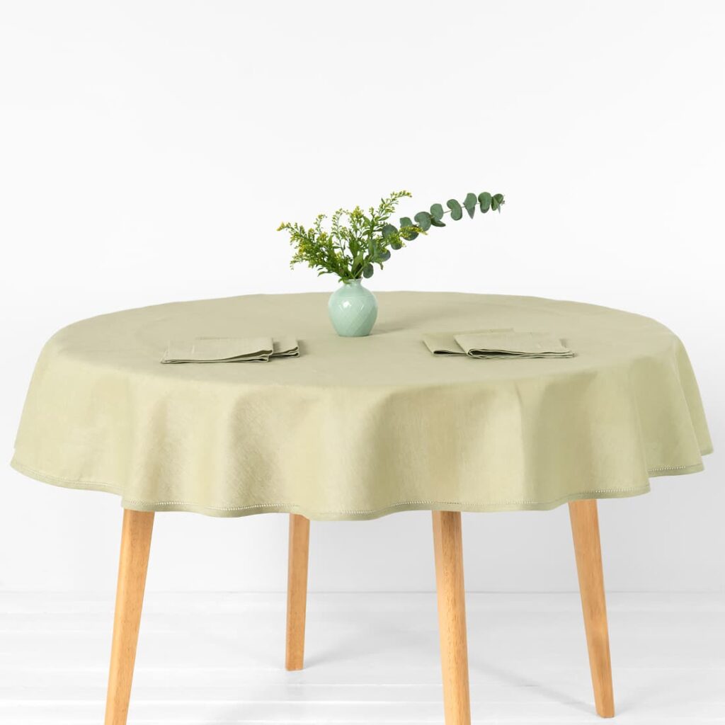 Linen cotton round oval light green tablecloth