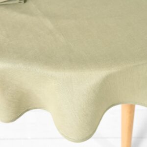 Linen cotton round oval light green tablecloth plain weave