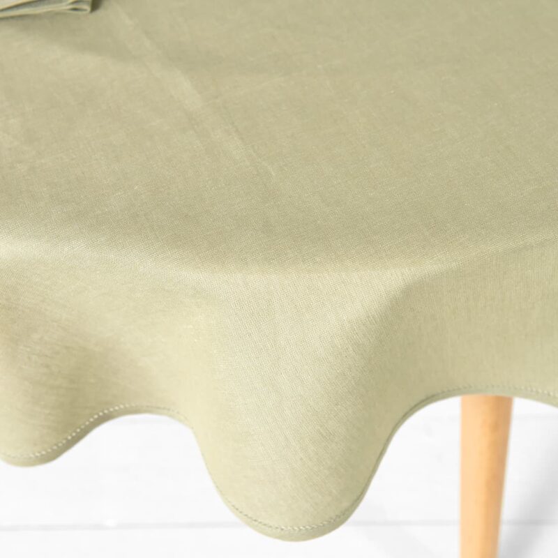 Linen cotton round oval light green tablecloth plain weave