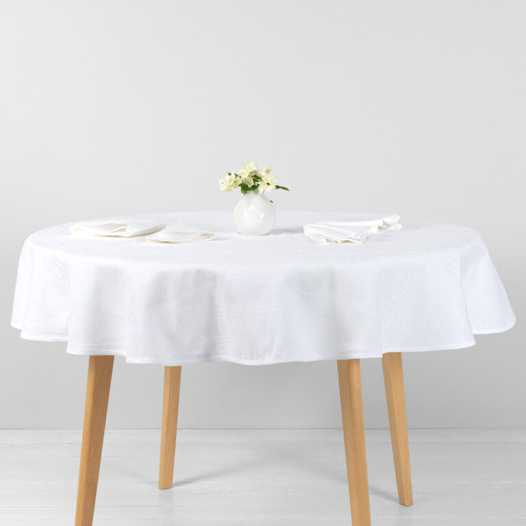 Linen cotton round oval bright white tablecloth
