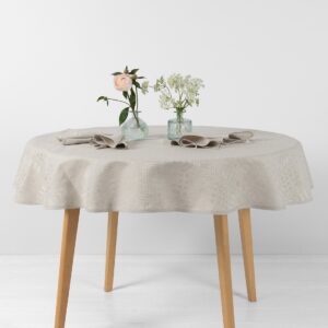 Linen cotton round oval beige tablecloth