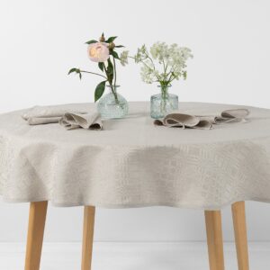 Linen cotton round oval beige tablecloth, twill weave