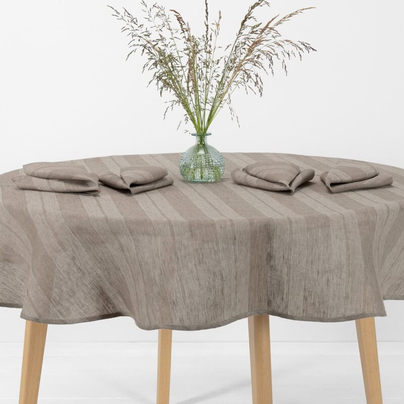 round/oval sandy tablecloth, wide stripes