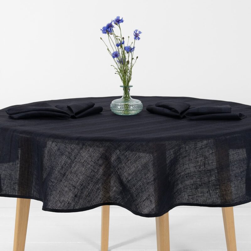 round/oval black-blue tablecloth, wide stripes