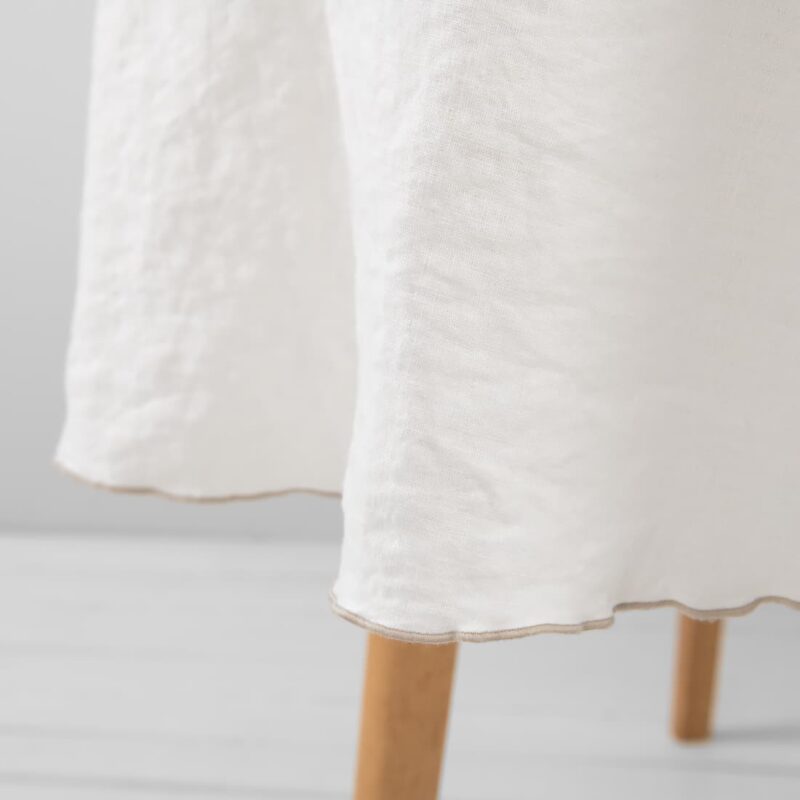 linen round white tablecloth with babylock beige