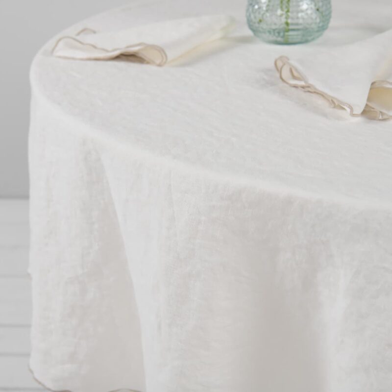 linen round white tablecloth washed