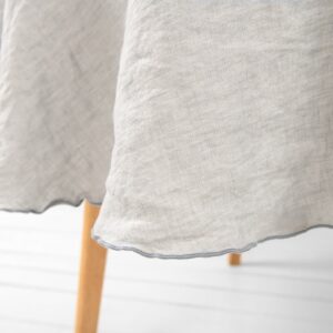 linen grey round tablecloth with dark grey babylock