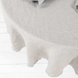 linen grey round tablecloth washed
