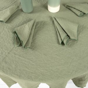 old green linen round tablecloth & napkins