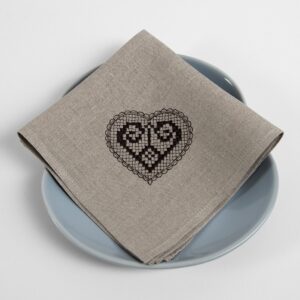 Natural linen napkin with brown embroidery