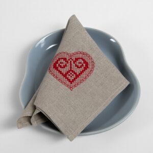 Natural linen napkin with red embroidery