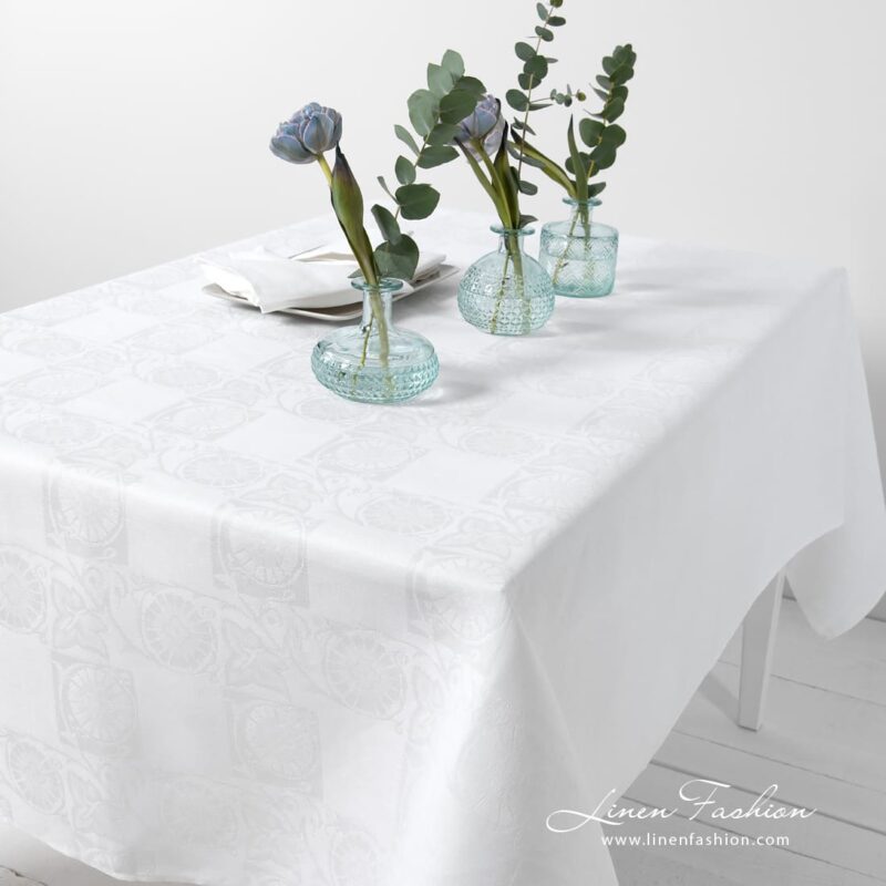BOTANIC optical white linen tablecloth